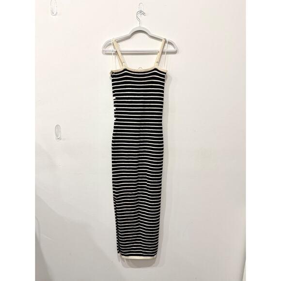 Stitch & Feather Terry Cloth Striped Sleeveless Cutout Maxi Dress Black/Cream S - Picture 4 of 6
